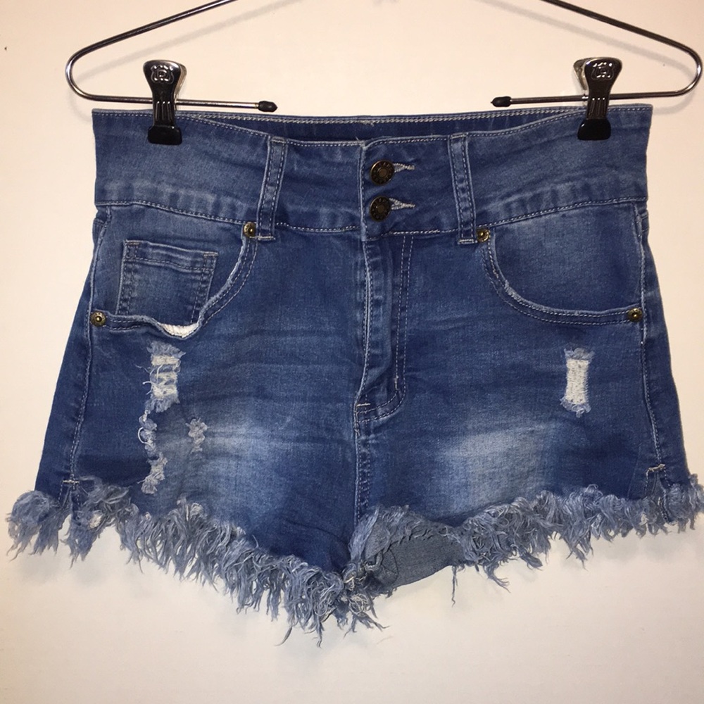 NO BRAND TAG DAISY DUKE STYLE SHORT SHORTS SIZE S. 2 BUTTON ZIP FRONT